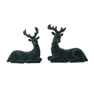 Transpac Resin 6.25 in. Green Christmas Flocked Sitting Reindeer Figurine Set of 2 - 1 of 2