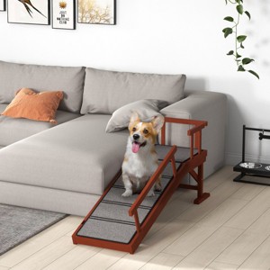 49" Wooden Dog Ramp for Bed or Couch,Non Slip Carpet,Removable Guardrails,Gentle Slope Pet Ramp for Small to Large Dogs–LAOTIES - 1 of 4