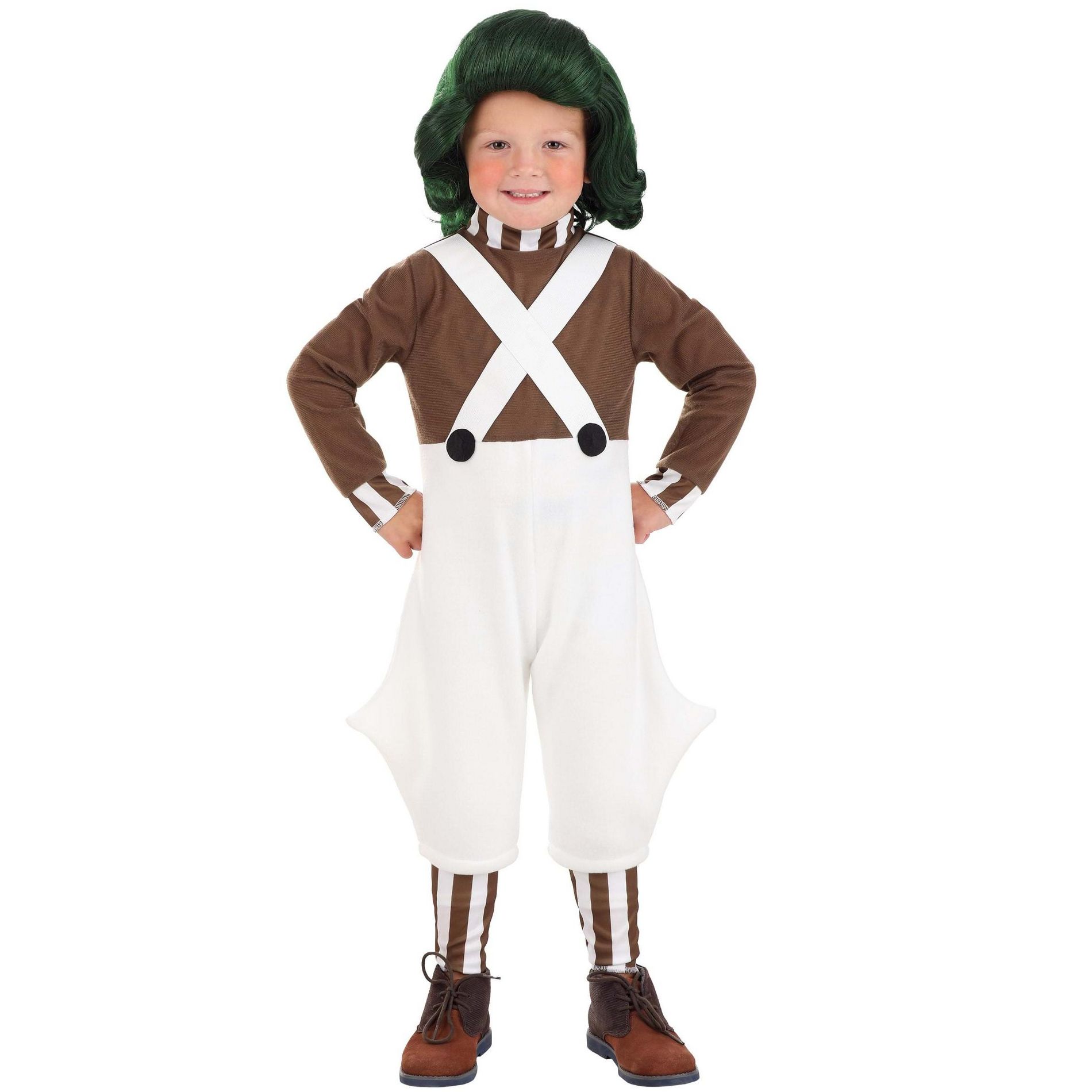 HalloweenCostumes.com Toddler Willy Wonka Oompa Loompa Costume, Chocolate Factory Worker Uniform Overalls Outfit for Halloween