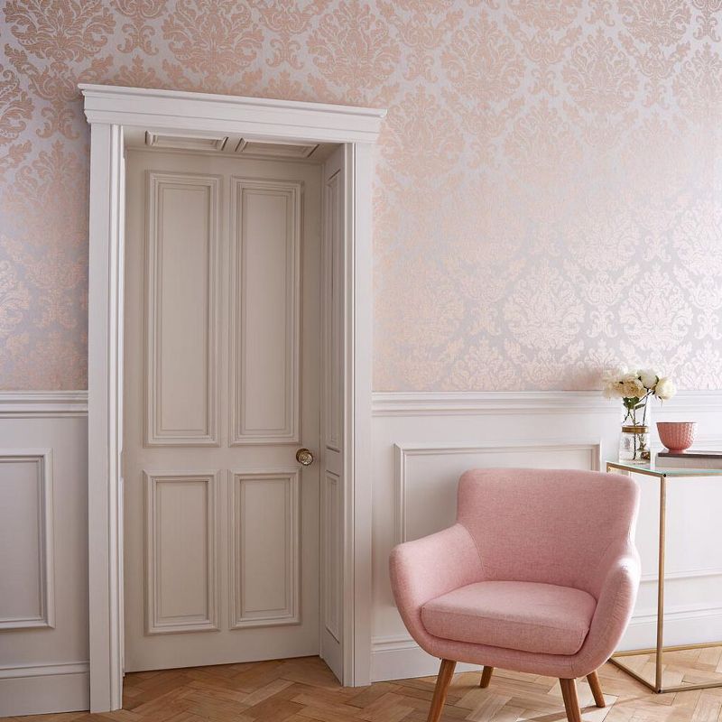 Antique Taupe and Rose Gold Damask Paste the Wall Wallpaper, 2 of 5