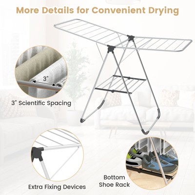 Collapsible 2-Level Aluminum Clothes Drying Rack with Adjustable Wings
