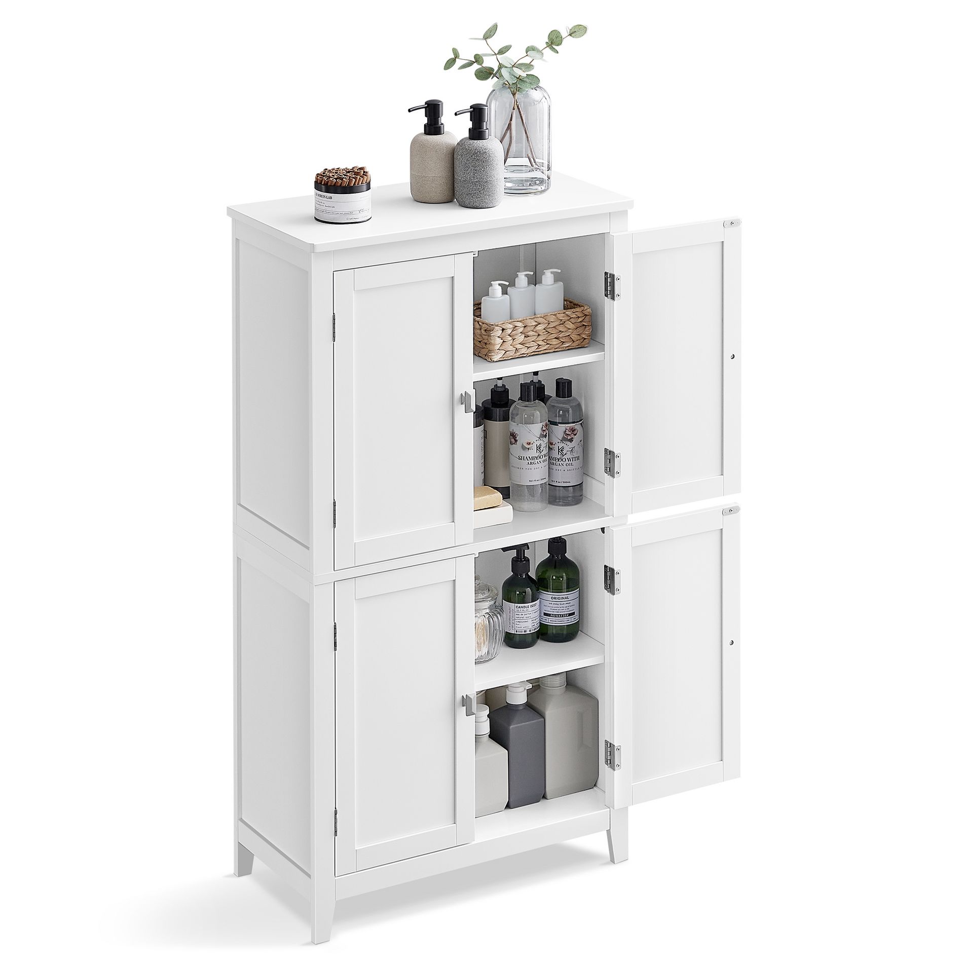 VASAGLE Floor Storage Cabinet with 4 Doors Storage Unit Freestanding Cabinet Adjustable Shelves, White