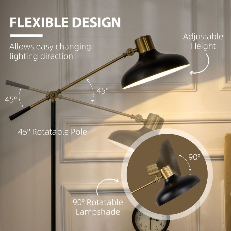 Adjustable Floor Lamp For Reading, Swing Arm Adjustable Floor Lamp Task Floor Lamps With Adjustable Head And Height (Bulb Not Included)-The Pop Home, 3 of 8