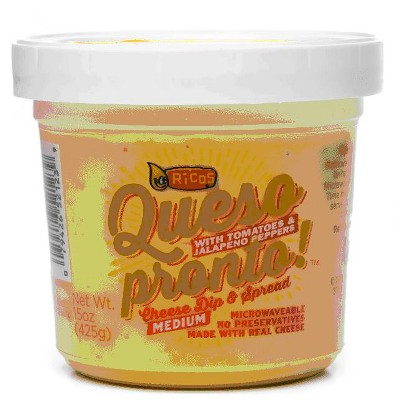 Ricos® Queso Pronto Medium Yellow Cheese Dip & Spread with Tomato and Jalapeno, 15 oz Tub, (Pack of 4)