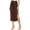 Women's Satin Midi Skirt - High Waist Slit Design with Comfortable Elastic Waistband Chocolate - 2 of 4