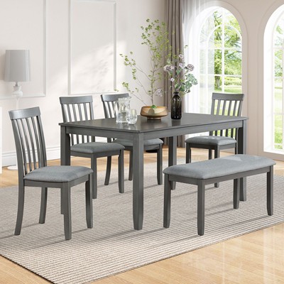 NicBex 6 Piece Rectangular Dining Set,Wooden Dining Table for 4 Upholstered Chairs and Bench with X-shaped Back,Dining Table Set for Kitchen