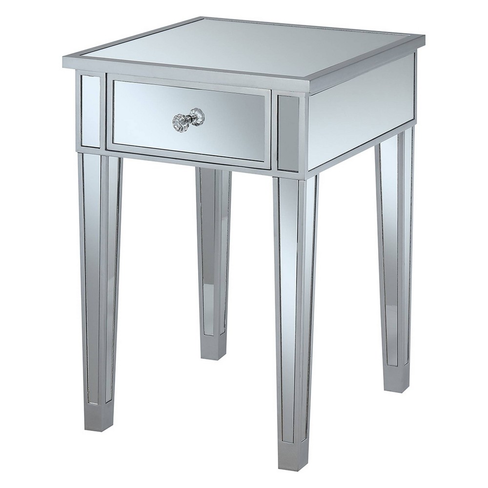 Photos - Coffee Table Gold Coast Mirrored End Table with Drawer Silver/Mirror - Breighton Home