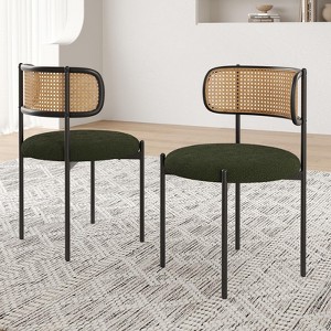 PAGED Dining Chairs Set of 2 Modern Living Room Chair with Rattan Back and Metal Legs, Upholstered Accent Chair for Kitchen, Dining Room - 1 of 4