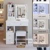 Makeup Vanity Desk with Mirror and Light, Makeup Vanity Table with Stool, Dressing Table with Drawers & Open Storage for Small Space - 3 of 4