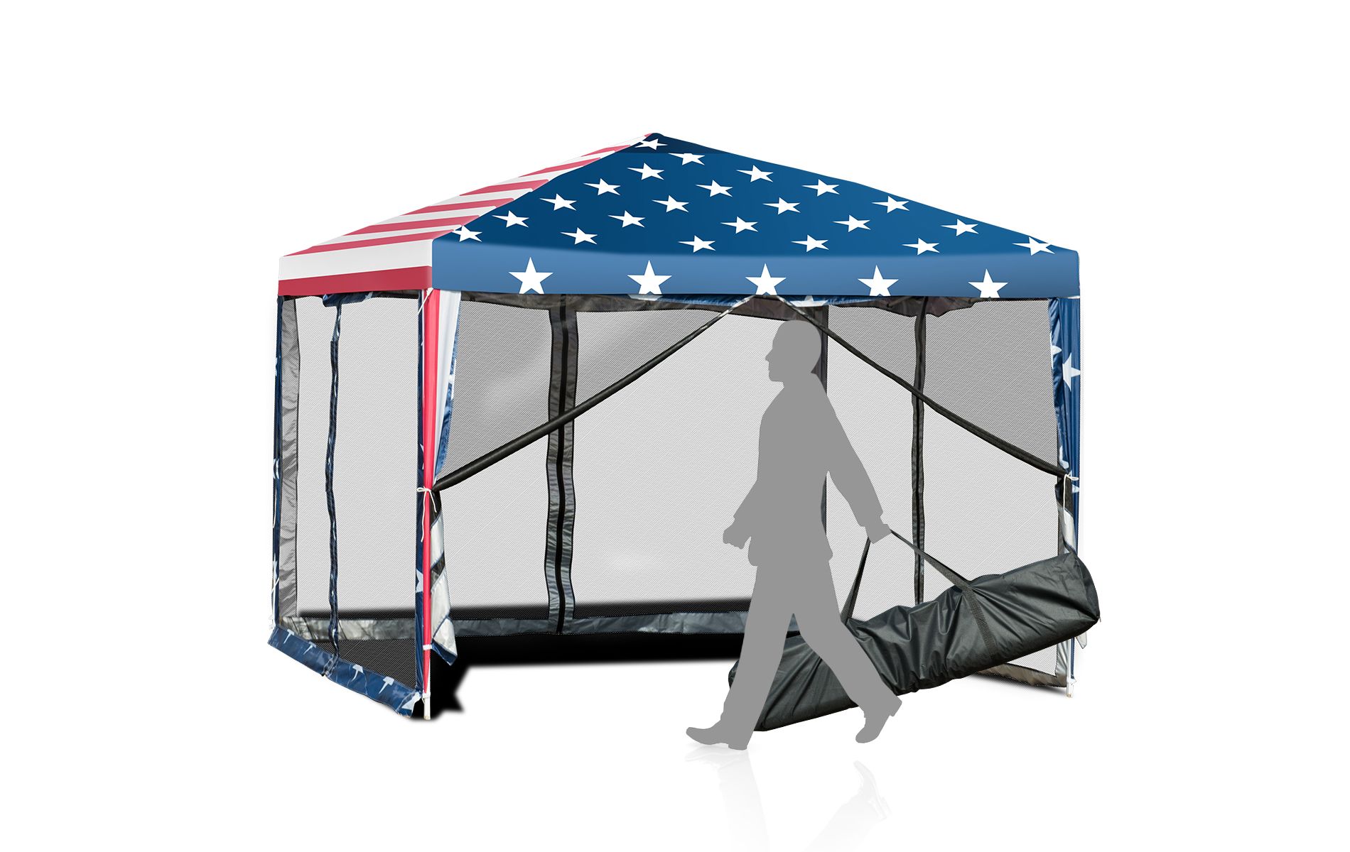 Costway 10 FT x 10 FT Pop-Up Canopy Tent with Mesh Netting, Carry Bag, 8 Stakes & 4 Ropes Beige/White/Brown/Red+Blue