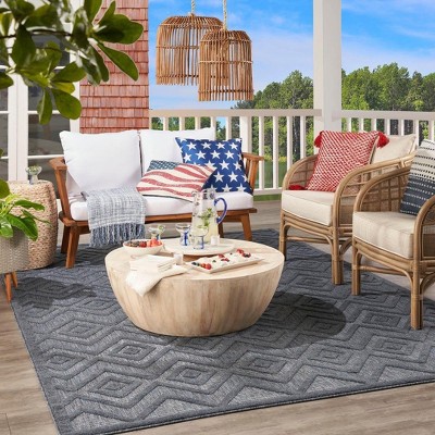 Modern Navy Diamond 7' x 10' Easy-Care Outdoor Rug