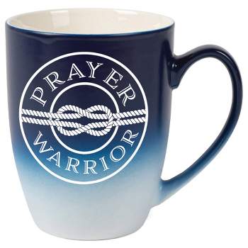 Elanze Designs Prayer Warrior Two Toned Ombre Matte Navy Blue and White 12 ounce Ceramic Stoneware Coffee Cup Mug