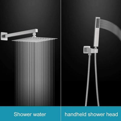 12-Inch Brushed Nickel Square Rain Shower System with Handheld