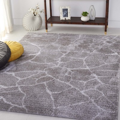 Ivory and Grey Abstract Shag 5' x 7' Synthetic Area Rug