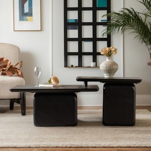 Racxily Square Coffee Table Set, Wood Square Table for Living Room, Office and Dining Room (Set of 2) - 1 of 4
