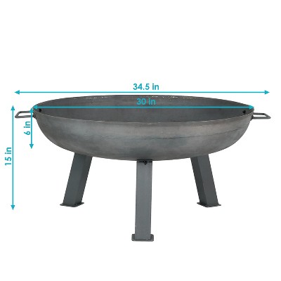 30-Inch Gray Cast Iron Wood-Burning Fire Pit with Steel Finish