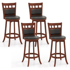 Tangkula Wood Bar Stools Set of 4 31" Swivel Bar Height Barstools w/Back Rubber Wood Frame Padded Seat Footrest PVC Leather - 1 of 4