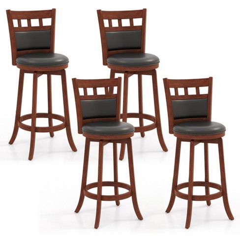 Tangkula Wood Bar Stools Set of 4 31" Swivel Bar Height Barstools w/Back Rubber Wood Frame Padded Seat Footrest PVC Leather - image 1 of 4