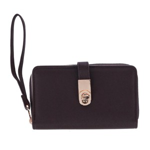 CTM Women's Vegan Leather Twist Lock Flap Wallet Wristlet - 1 of 4