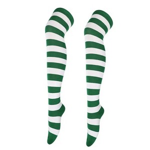 Striped Patterned - Over the Knee - Socks from the Sock Panda (Women's Sizes Adult Medium) - Dark Green and White - 1 of 3