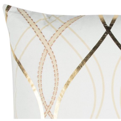 Ivory and Gold Embroidered Cotton Square Throw Pillow