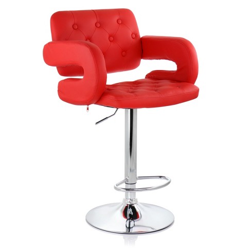 Elama Faux Leather Tufted Bar Stool In, Red Faux Leather Bar Stools