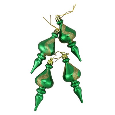 Northlight 4ct Green and Gold 2-Finish Shatterproof Christmas Finial Ornaments 4.5"