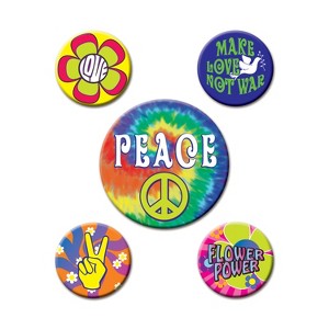 Beistle 60's Party Buttons, 2-1/3" & 1-1/3", (10/Pkg) Multicolored - 1 of 1