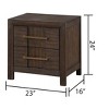 Vynxaria Kenzo Modern 2-Drawer Nightstand, Walnut Wood, 23"W×16"D×24"H, Gold-Coated Metal Handles, English Dovetail + Full Extension Glides - 3 of 4