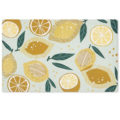 1pc Lemon Pattern Kitchen Mat, Country Style Polyester Rectangle