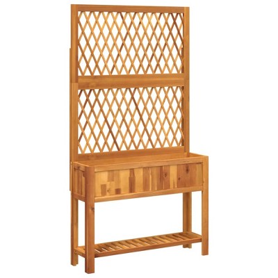 vidaXL Planter with Trellis and Shelf - Outdoor Flower Box - Solid Acacia Wood - 39.4"x12.6"x72.8" - Garden, Patio, Terrace - Brown