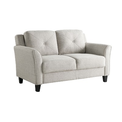 Beige Tufted Microfiber Loveseat with Flared Arms