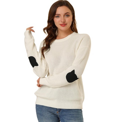 Allegra K Women's Pullover Drop Shoulder Elbow Patch Pullover Loose Sweater - image 1 of 4