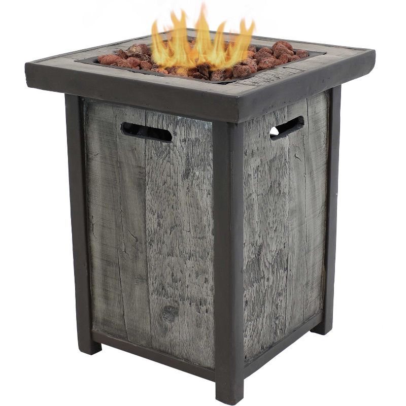 Sunnydaze Outdoor Smokeless Cast Stone Propane Gas Fire Pit Table with Weathered Wood Look - 24" Square x 25" H, 1 of 14