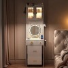 Small Vanity Desk with Mirror and LED Lights, Makeup Table with Charging Station and drawers and Storage Shelves - 3 of 4