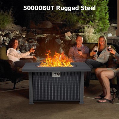 44 Inch Propane Fire Pit Table, 50000BTU Rectangle Fire Table with Cover & Rain Cover, Sturdy Steel and Iron Fence Surface, CSA Safety Certified