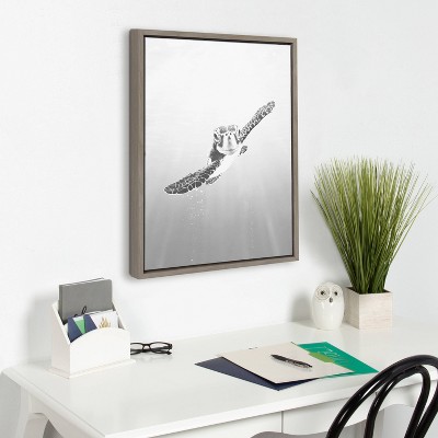 Gray Sea Turtle Print on Canvas with Polystyrene Frame