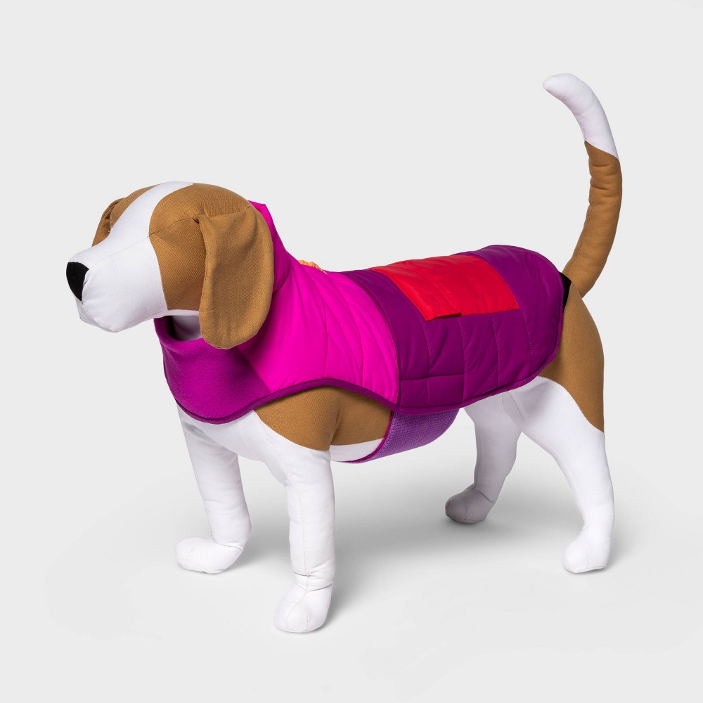 size medium Color Block Option Dog Puffer - Pink Purple - Boots & Barkley