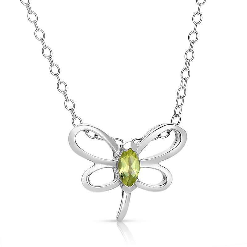 Guili Sterling Silver White Gold Plated with Peridot Tourmaline Gemstone Butterfly Pendant Necklace, 2 of 4
