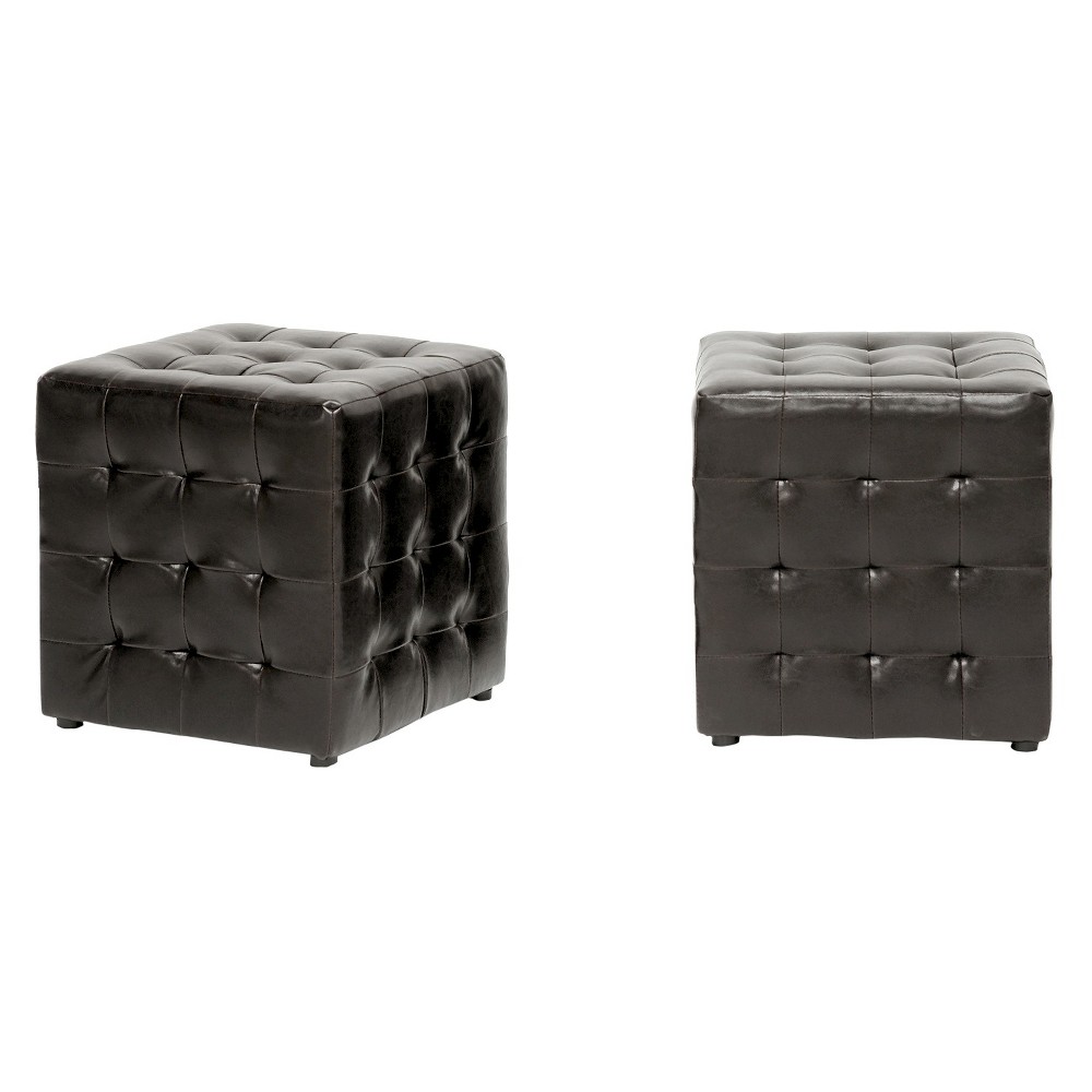 Photos - Pouffe / Bench Set of 2 Siskal Modern Cube Ottoman Dark Brown - Baxton Studio
