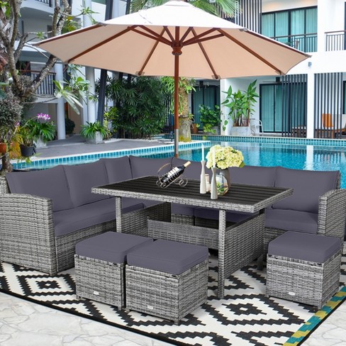 Costway 7 Pcs Patio Rattan Dining Set Sectional Sofa Couch Ottoman Garden  Gray : Target