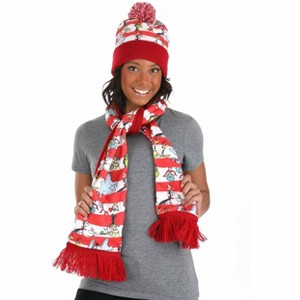 HalloweenCostumes.com One Size Fits Most   Dr. Seuss Winter Hat & Scarf Accessory Set for Adults and Kids, White/Red - 1 of 4