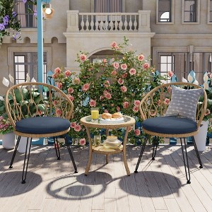 Osparple Outdoor Patio Furniture Set Bistro Set Wicker Rattan Lounge Chairs with Cushion Round Glass Table for Garden, Outdoor, Terrace - 1 of 4