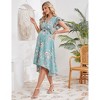 BLUEMING Maternity Dress for Women Summer V Neck Dress with Flutter Sleeve Tie Wasit High Low Hemline Dress Maternity Wedding Guest Dress - 4 of 4