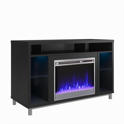 Modern Black Oak Fireplace TV Stand with Colorful Lighting Options