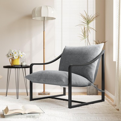Sling Accent Chair, Comfy Fabric Living Room Chairs with Heavy Duty Metal Frame, Lounge Reading Armchair for Living Room