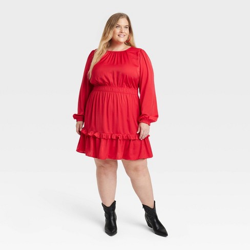 Women's Long Sleeve Satin Dress - Knox Rose™ Red 2x : Target