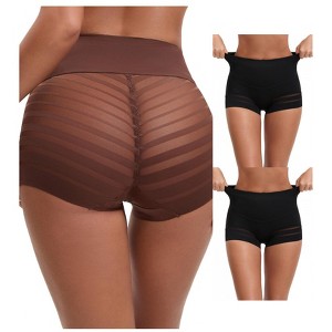 INSPIRE CHIC 3 Packs Women's High Waisted Invisible Tummy Control Stripe Mesh Shapewear Panties - 1 of 4