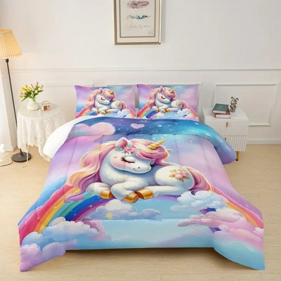Acoinel 3 Pcs Baby Unicorn Comforter Set with 2 Pillowcases