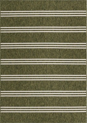 Costa Verde Stripe 7' x 10' Outdoor Easy Care Rug - Green and Ivory